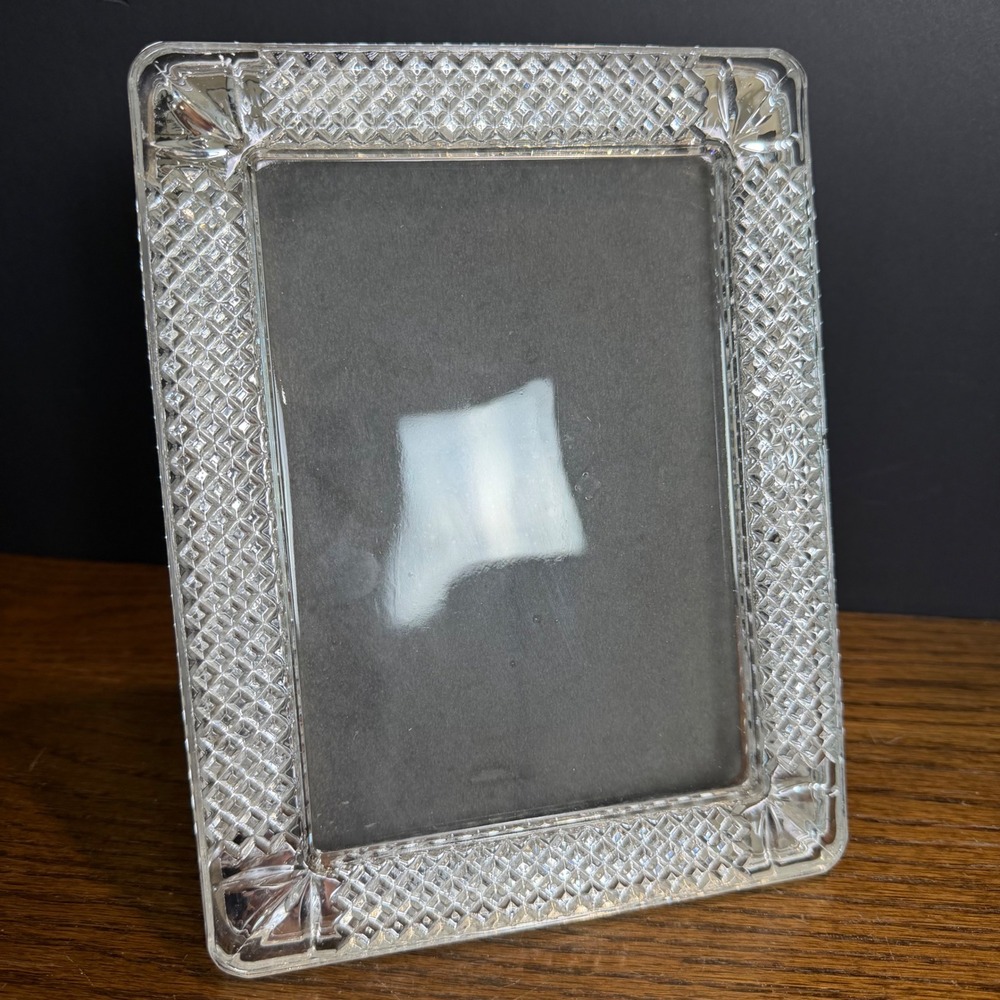 Vintage Cut Glass Picture Frame 5x7 Diamond Pattern Clear Crystal Style Decor